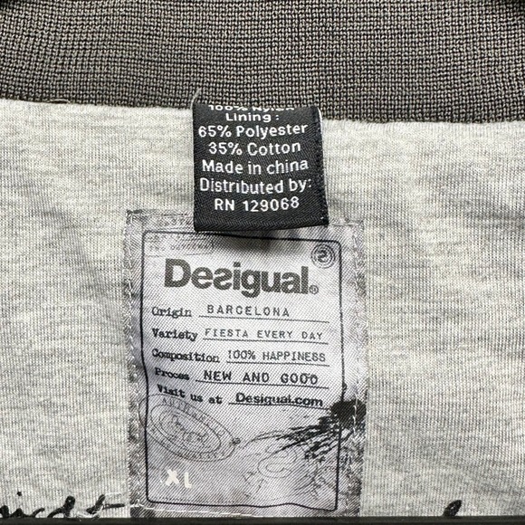 Desigual Mens Wild Safari Windbreaker Jacket Olive Green Striped Hooded XL - Picture 3 of 11